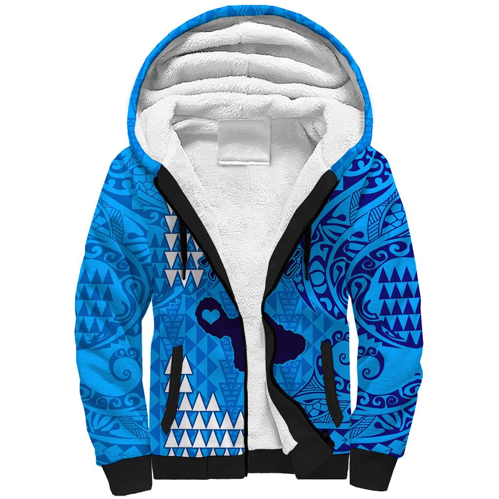 Maui Island Sherpa Hoodie Kakau Tribal Mixed Polynesian Pattern Blue LT9 Unisex Blue - Polynesian Pride