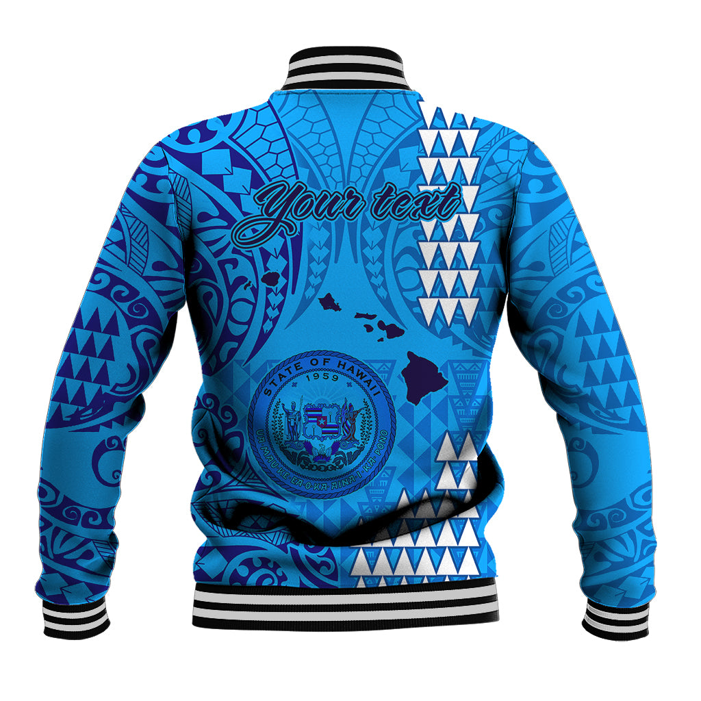 Personalised Maui Island Baseball Jacket Kakau Tribal Mixed Polynesian Pattern Blue LT9 - Polynesian Pride