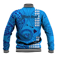 Personalised Maui Island Baseball Jacket Kakau Tribal Mixed Polynesian Pattern Blue LT9 - Polynesian Pride