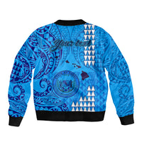 Personalised Maui Island Bomber Jacket Kakau Tribal Mixed Polynesian Pattern Blue LT9 - Polynesian Pride