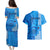 Personalised Maui Island Couples Matching Puletasi Dress and Hawaiian Shirt Kakau Tribal Mixed Polynesian Pattern Blue LT9 - Polynesian Pride
