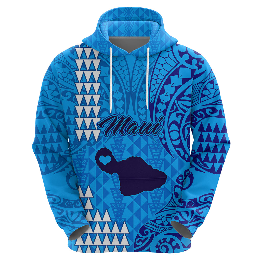 Personalised Maui Island Hoodie Kakau Tribal Mixed Polynesian Pattern Blue LT9 - Polynesian Pride