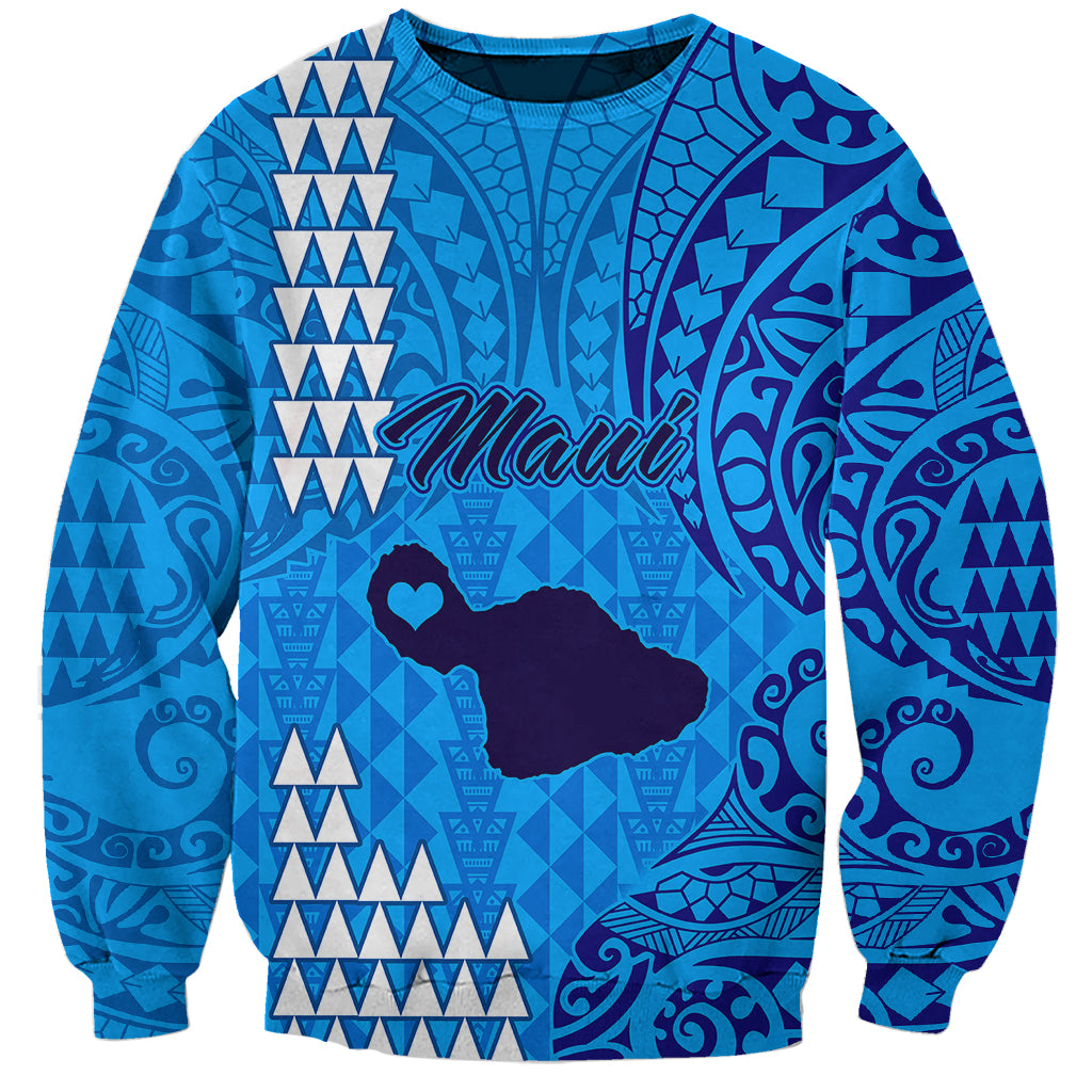 Personalised Maui Island Sweatshirt Kakau Tribal Mixed Polynesian Pattern Blue LT9 Unisex Blue - Polynesian Pride