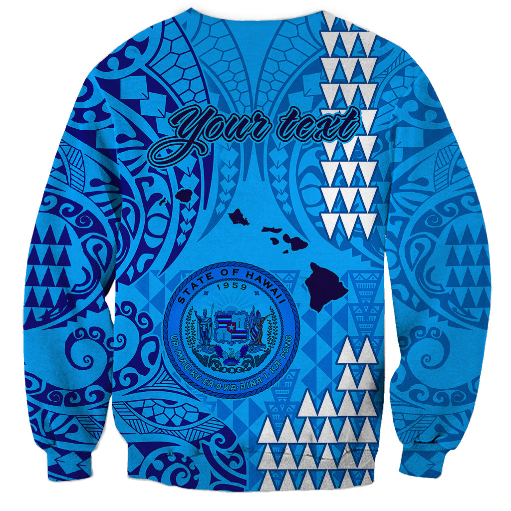 Personalised Maui Island Sweatshirt Kakau Tribal Mixed Polynesian Pattern Blue LT9 - Polynesian Pride