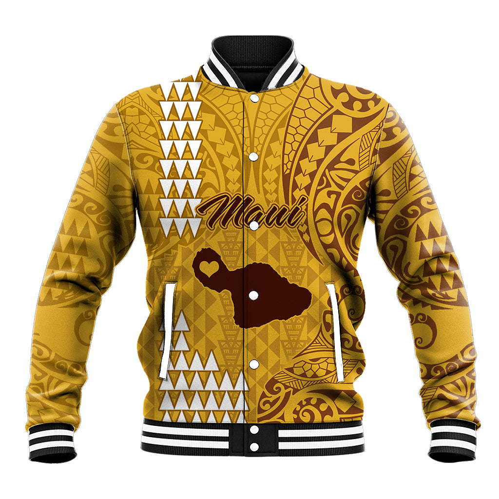 Maui Island Baseball Jacket Kakau Tribal Mixed Polynesian Pattern Gold LT9 Unisex Gold - Polynesian Pride