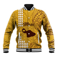 Maui Island Baseball Jacket Kakau Tribal Mixed Polynesian Pattern Gold LT9 Unisex Gold - Polynesian Pride