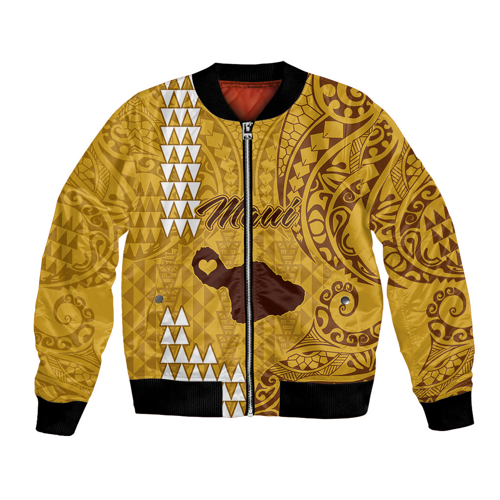 Maui Island Bomber Jacket Kakau Tribal Mixed Polynesian Pattern Gold LT9 Unisex Gold - Polynesian Pride