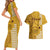 Maui Island Couples Matching Short Sleeve Bodycon Dress and Hawaiian Shirt Kakau Tribal Mixed Polynesian Pattern Gold LT9 - Polynesian Pride