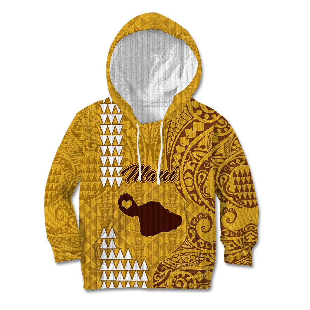 Maui Island Kid Hoodie Kakau Tribal Mixed Polynesian Pattern Gold LT9 Hoodie Gold - Polynesian Pride