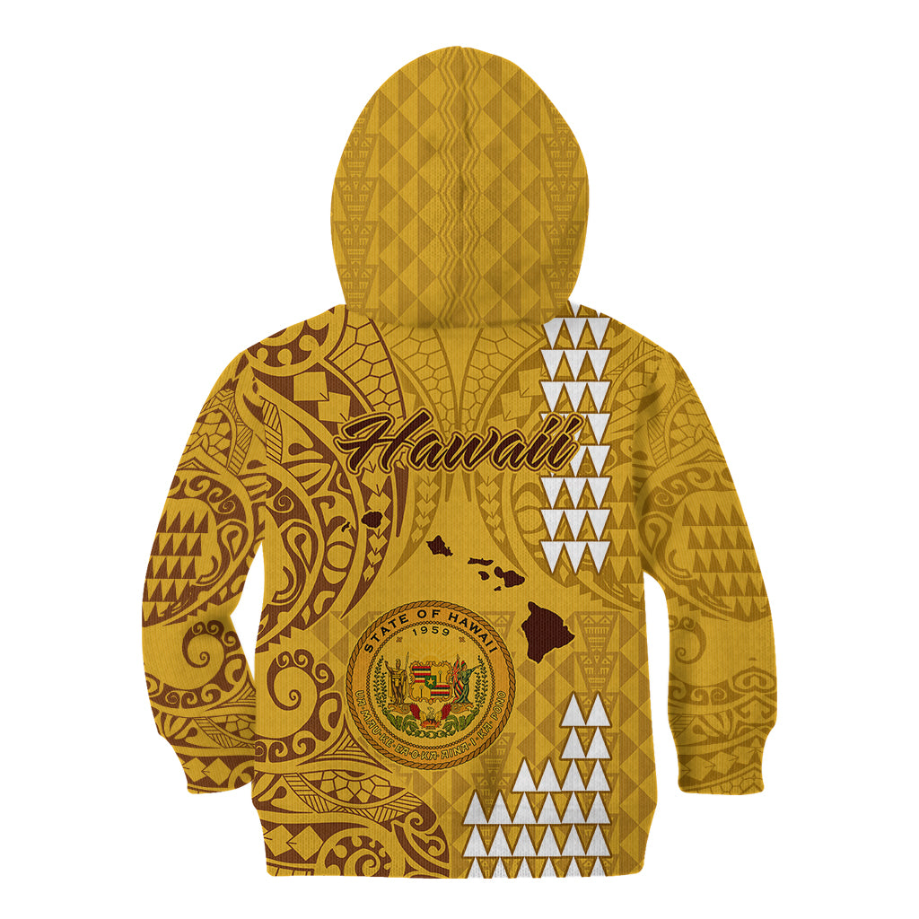 Maui Island Kid Hoodie Kakau Tribal Mixed Polynesian Pattern Gold LT9 - Polynesian Pride