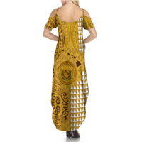 Maui Island Summer Maxi Dress Kakau Tribal Mixed Polynesian Pattern Gold LT9 - Polynesian Pride