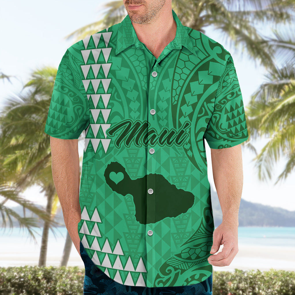 Maui Island Hawaiian Shirt Kakau Tribal Mixed Polynesian Pattern Green LT9 - Polynesian Pride