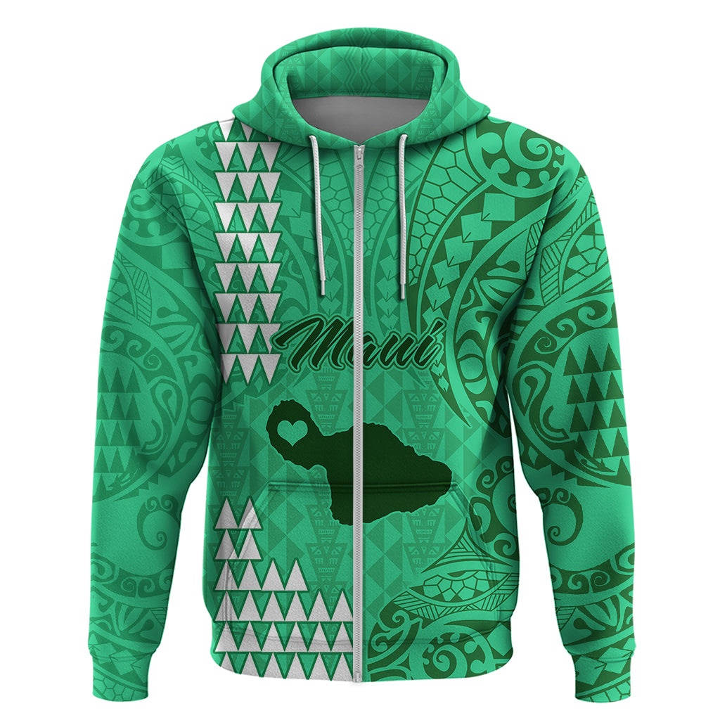 Maui Island Hoodie Kakau Tribal Mixed Polynesian Pattern Green LT9 - Polynesian Pride