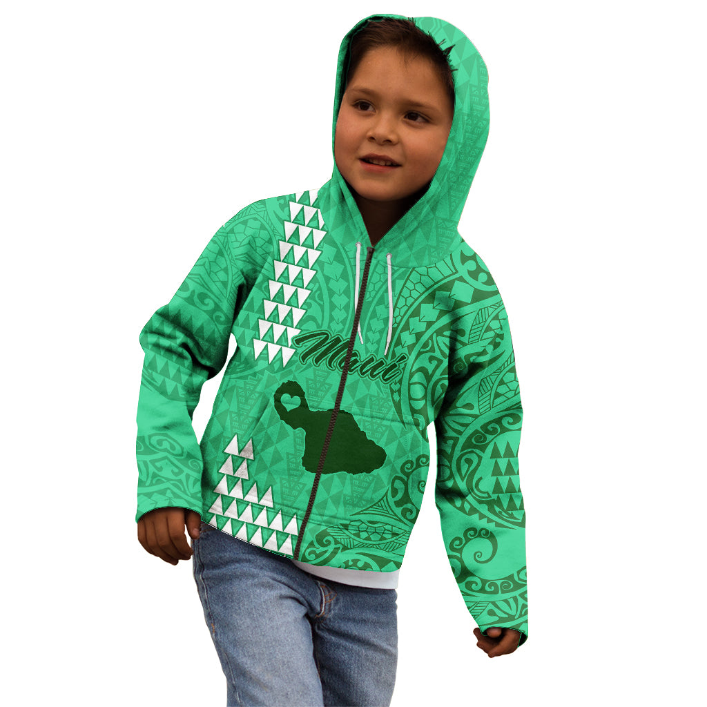 Maui Island Kid Hoodie Kakau Tribal Mixed Polynesian Pattern Green LT9 - Polynesian Pride
