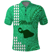 Maui Island Polo Shirt Kakau Tribal Mixed Polynesian Pattern Green LT9 Green - Polynesian Pride