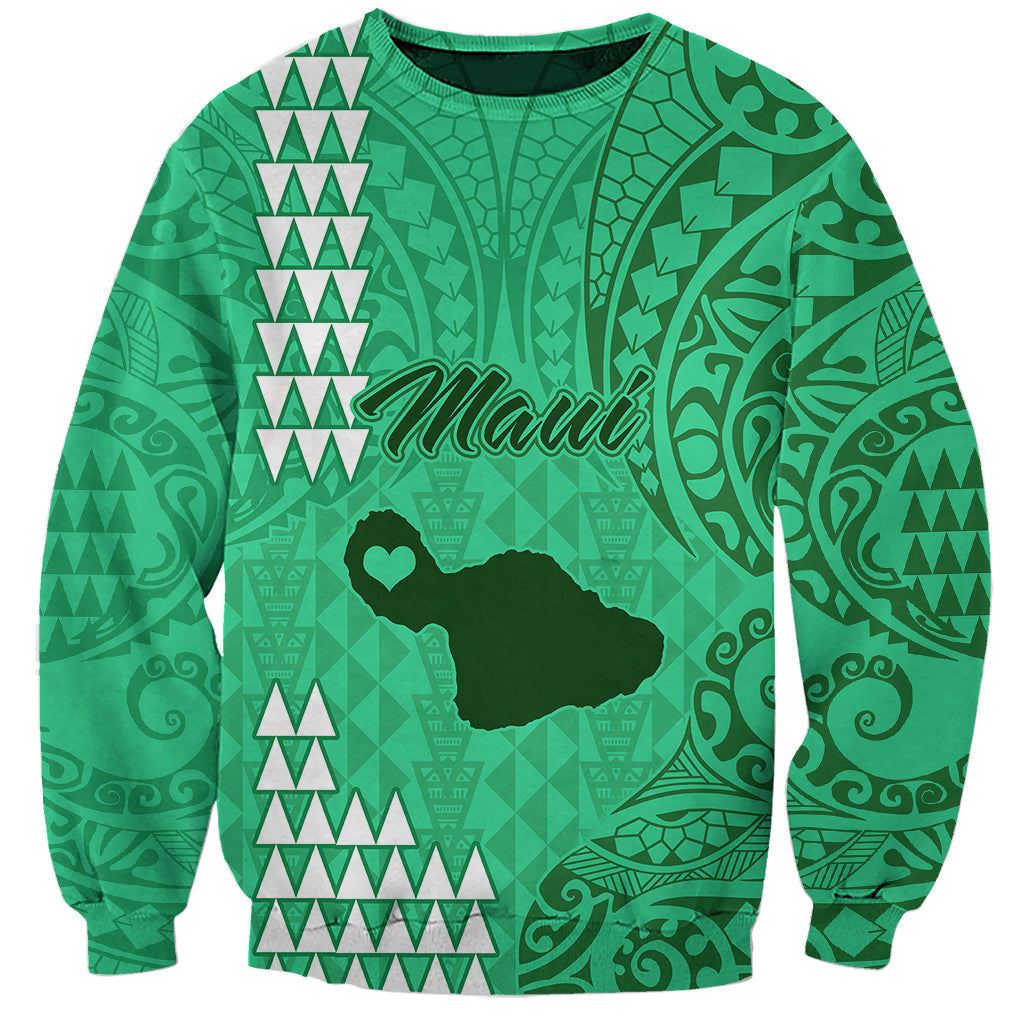 Maui Island Sweatshirt Kakau Tribal Mixed Polynesian Pattern Green LT9 Unisex Green - Polynesian Pride
