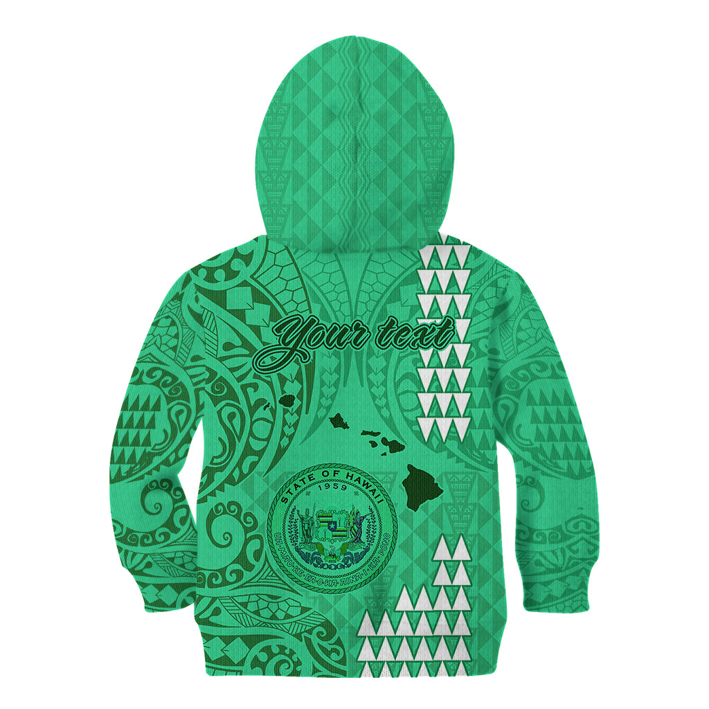 Personalised Maui Island Kid Hoodie Kakau Tribal Mixed Polynesian Pattern Green LT9 - Polynesian Pride