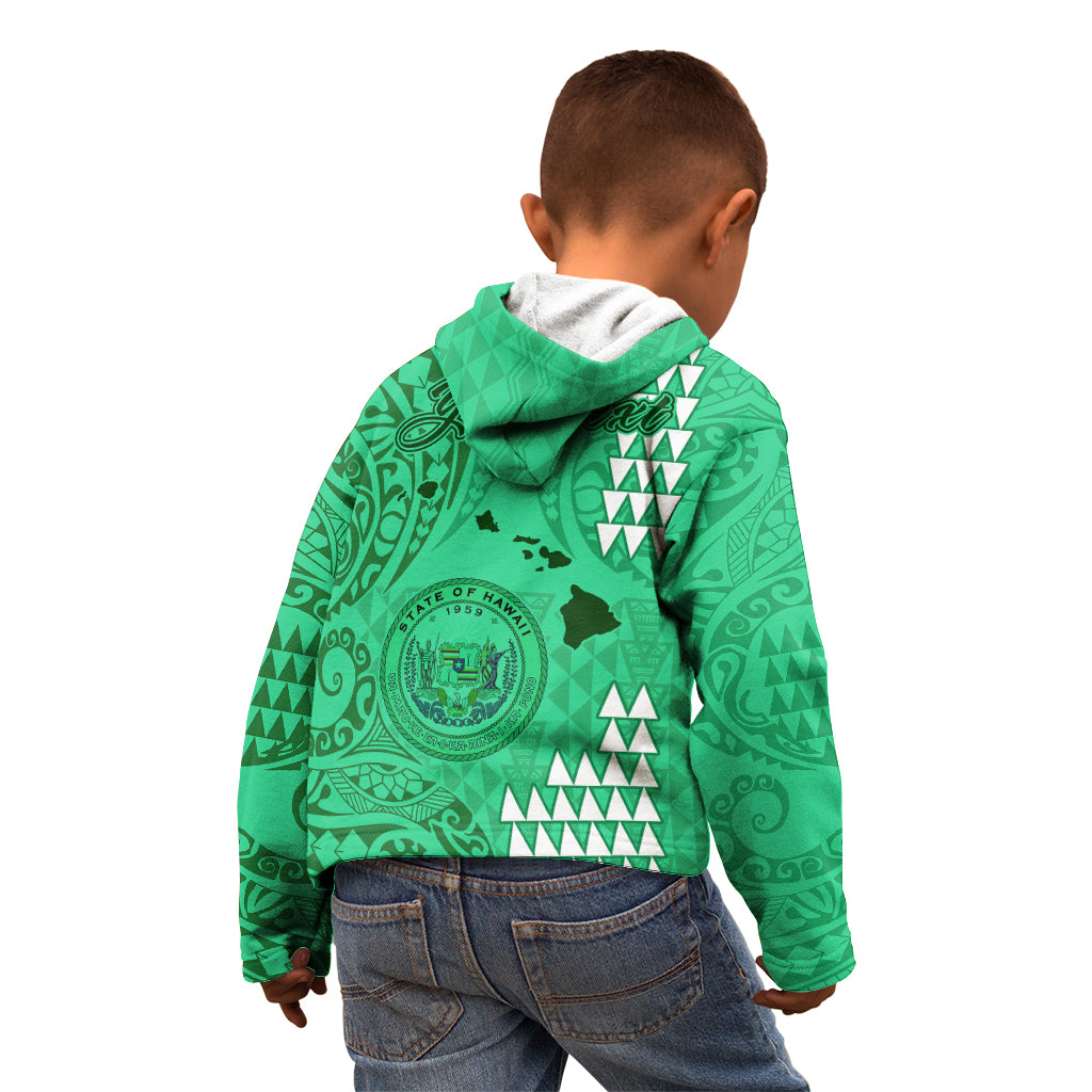 Personalised Maui Island Kid Hoodie Kakau Tribal Mixed Polynesian Pattern Green LT9 - Polynesian Pride