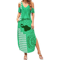 Personalised Maui Island Summer Maxi Dress Kakau Tribal Mixed Polynesian Pattern Green LT9 Women Green - Polynesian Pride