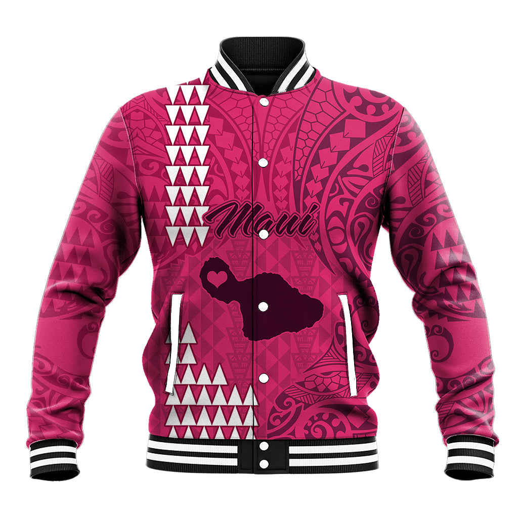 Maui Island Baseball Jacket Kakau Tribal Mixed Polynesian Pattern Pink LT9 Unisex Pink - Polynesian Pride