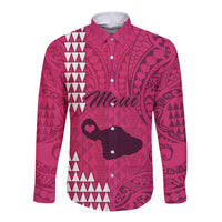 Maui Island Long Sleeve Button Shirt Kakau Tribal Mixed Polynesian Pattern Pink LT9 Unisex Pink - Polynesian Pride