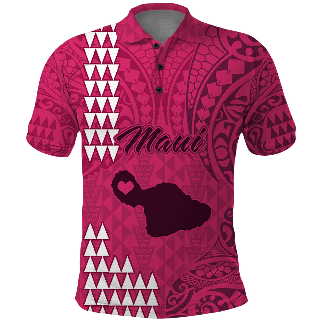 Maui Island Polo Shirt Kakau Tribal Mixed Polynesian Pattern Pink LT9 Pink - Polynesian Pride