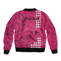 Personalised Maui Island Bomber Jacket Kakau Tribal Mixed Polynesian Pattern Pink LT9 - Polynesian Pride