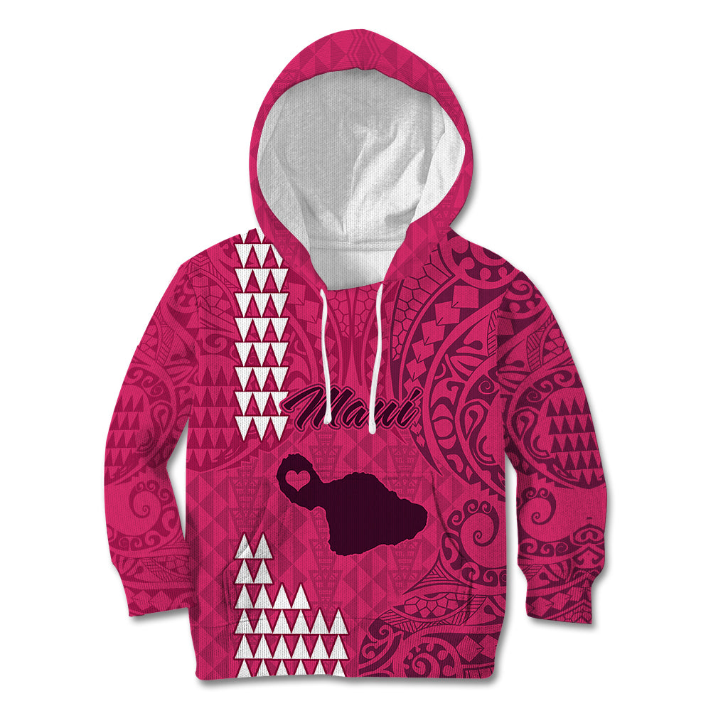 Personalised Maui Island Kid Hoodie Kakau Tribal Mixed Polynesian Pattern Pink LT9 Hoodie Pink - Polynesian Pride