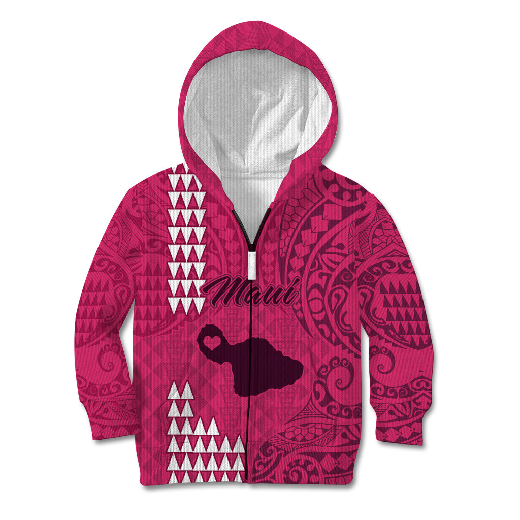 Personalised Maui Island Kid Hoodie Kakau Tribal Mixed Polynesian Pattern Pink LT9 Zip Hoodie Pink - Polynesian Pride