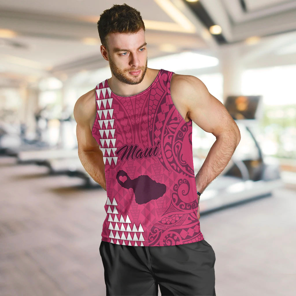 Personalised Maui Island Men Tank Top Kakau Tribal Mixed Polynesian Pattern Pink LT9 - Polynesian Pride