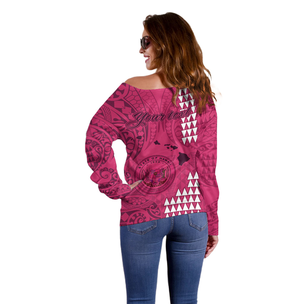 Personalised Maui Island Off Shoulder Sweater Kakau Tribal Mixed Polynesian Pattern Pink LT9 - Polynesian Pride
