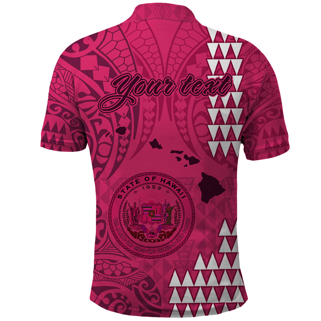 Personalised Maui Island Polo Shirt Kakau Tribal Mixed Polynesian Pattern Pink LT9 - Polynesian Pride
