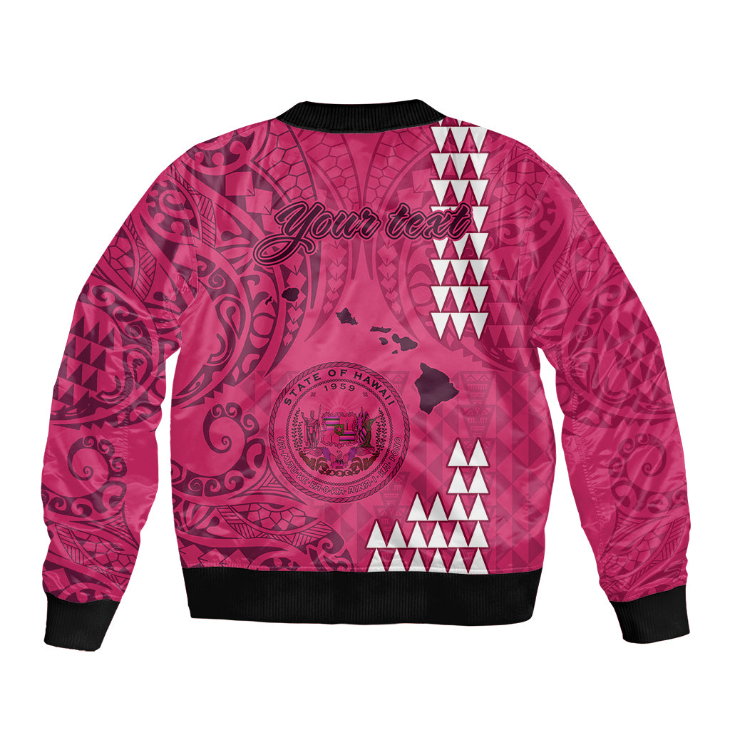 Personalised Maui Island Sleeve Zip Bomber Jacket Kakau Tribal Mixed Polynesian Pattern Pink LT9 - Polynesian Pride