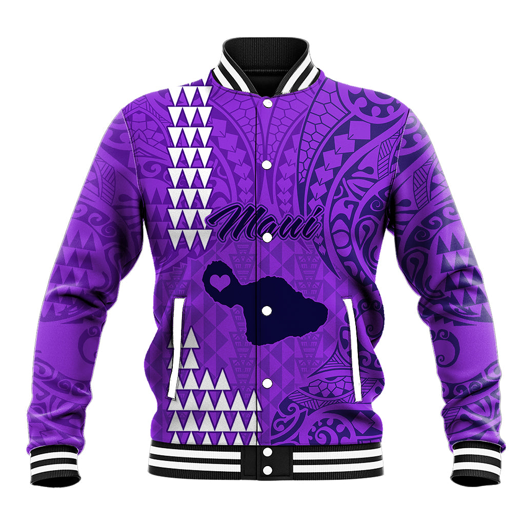 Maui Island Baseball Jacket Kakau Tribal Mixed Polynesian Pattern Purple LT9 Unisex Purple - Polynesian Pride