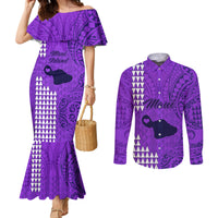 Maui Island Couples Matching Mermaid Dress and Long Sleeve Button Shirts Kakau Tribal Mixed Polynesian Pattern Purple LT9 Purple - Polynesian Pride