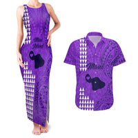 Maui Island Couples Matching Tank Maxi Dress and Hawaiian Shirt Kakau Tribal Mixed Polynesian Pattern Purple LT9 Purple - Polynesian Pride