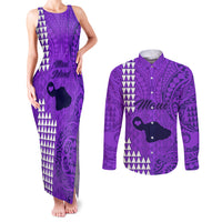 Maui Island Couples Matching Tank Maxi Dress and Long Sleeve Button Shirts Kakau Tribal Mixed Polynesian Pattern Purple LT9 Purple - Polynesian Pride