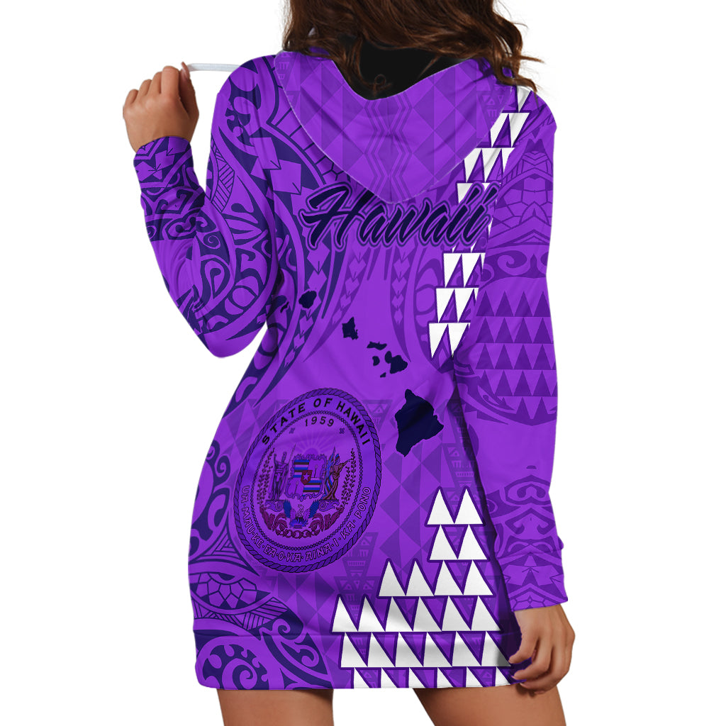 Maui Island Hoodie Dress Kakau Tribal Mixed Polynesian Pattern Purple LT9 - Polynesian Pride