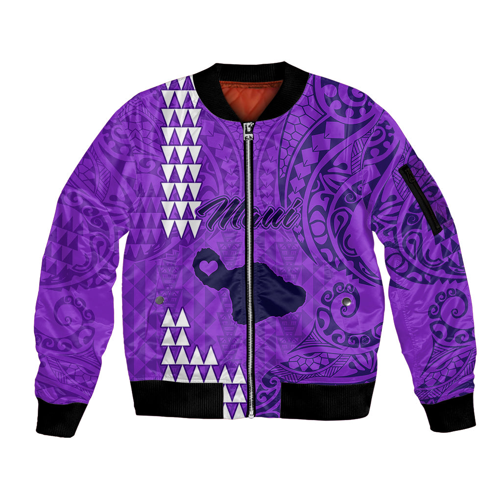 Maui Island Sleeve Zip Bomber Jacket Kakau Tribal Mixed Polynesian Pattern Purple LT9 Unisex Purple - Polynesian Pride