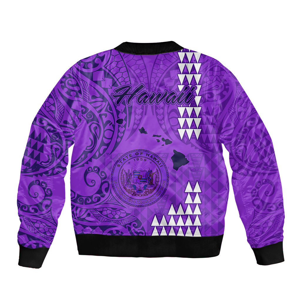 Maui Island Sleeve Zip Bomber Jacket Kakau Tribal Mixed Polynesian Pattern Purple LT9 - Polynesian Pride