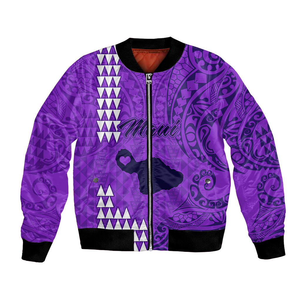 Personalised Maui Island Bomber Jacket Kakau Tribal Mixed Polynesian Pattern Purple LT9 Unisex Purple - Polynesian Pride