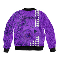 Personalised Maui Island Bomber Jacket Kakau Tribal Mixed Polynesian Pattern Purple LT9 - Polynesian Pride
