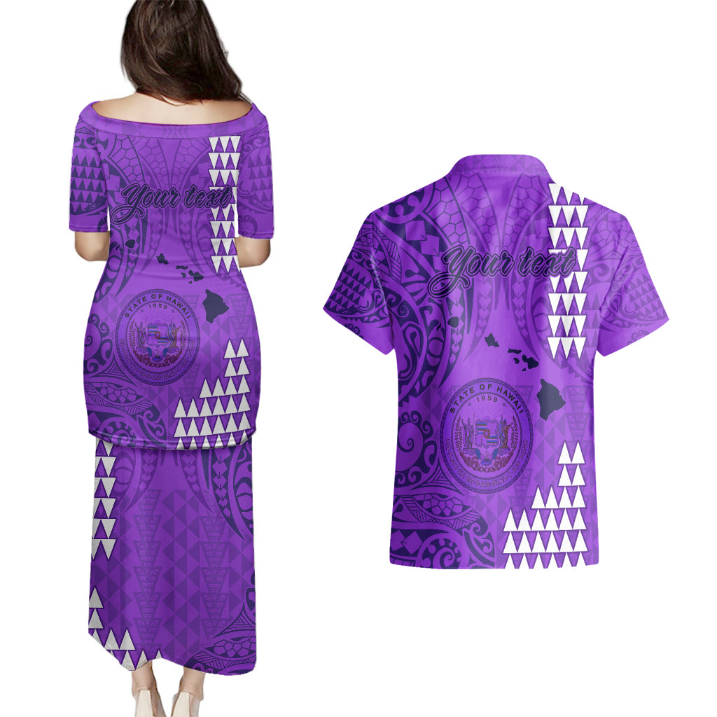 Personalised Maui Island Couples Matching Puletasi Dress and Hawaiian Shirt Kakau Tribal Mixed Polynesian Pattern Purple LT9 - Polynesian Pride