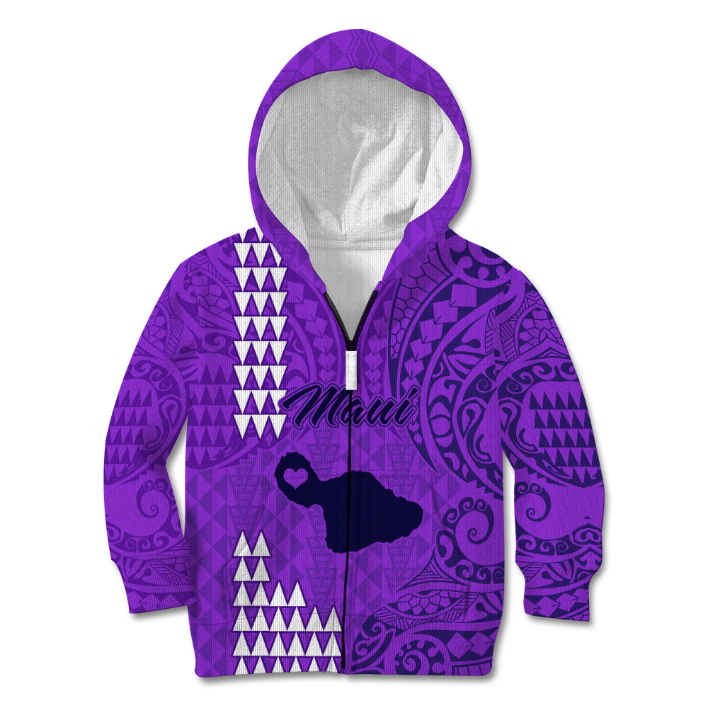 Personalised Maui Island Kid Hoodie Kakau Tribal Mixed Polynesian Pattern Purple LT9 Zip Hoodie Purple - Polynesian Pride