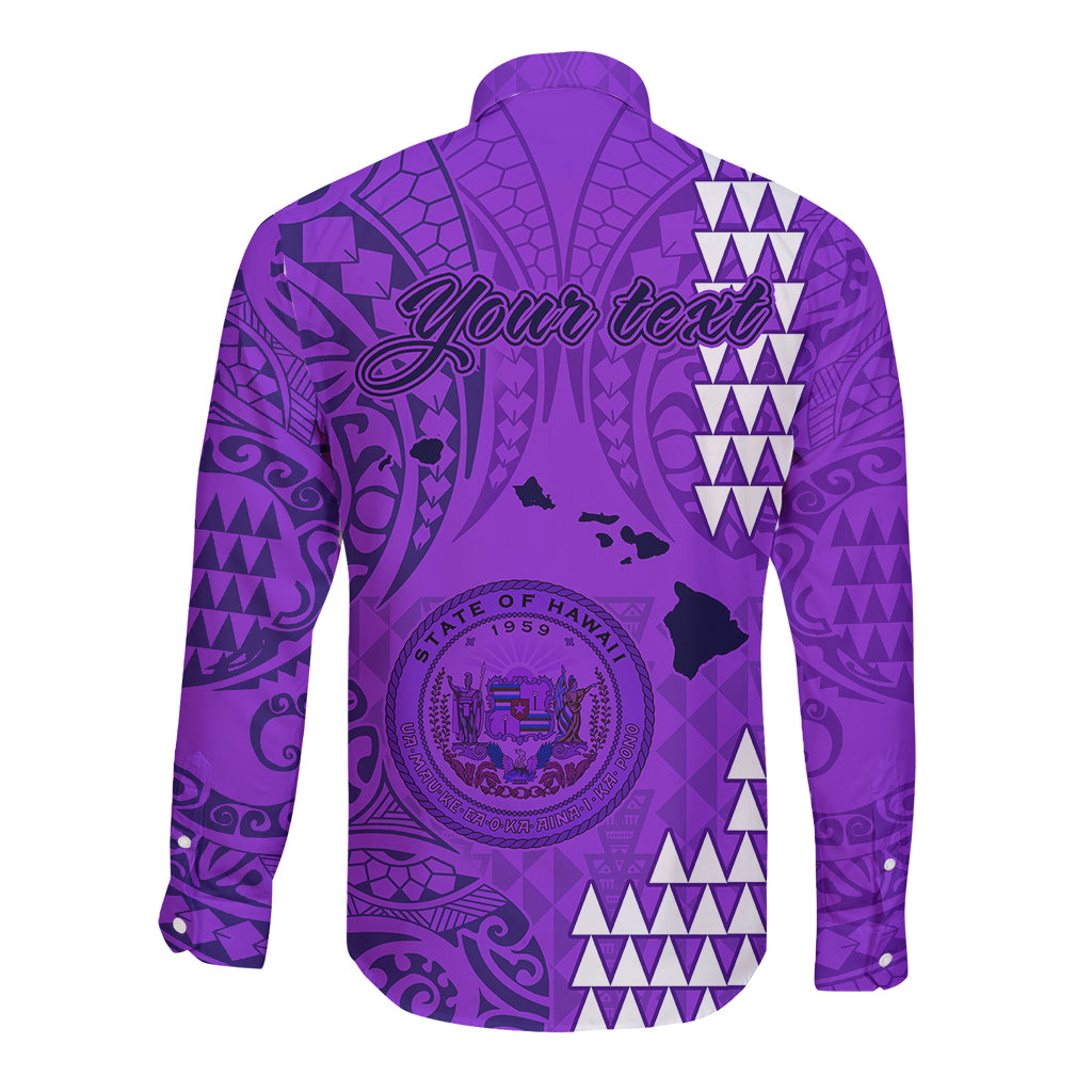 Personalised Maui Island Long Sleeve Button Shirt Kakau Tribal Mixed Polynesian Pattern Purple LT9 - Polynesian Pride