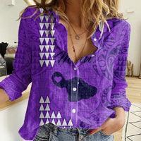 Personalised Maui Island Women Casual Shirt Kakau Tribal Mixed Polynesian Pattern Purple LT9 Female Purple - Polynesian Pride