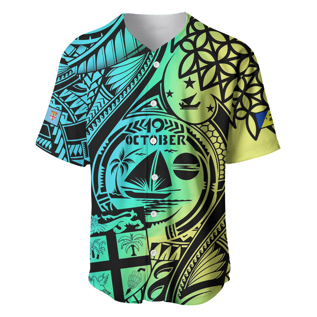 Personalised Malampa Fiji Day Baseball Jersey Vanuatu Sand Drawing With Polynesian Pattern LT9 Black - Polynesian Pride