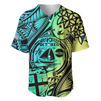 Personalised Malampa Fiji Day Baseball Jersey Vanuatu Sand Drawing With Polynesian Pattern LT9 Black - Polynesian Pride