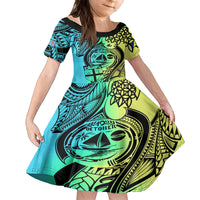 Personalised Malampa Fiji Day Kid Short Sleeve Dress Vanuatu Sand Drawing With Polynesian Pattern LT9 KID Black - Polynesian Pride