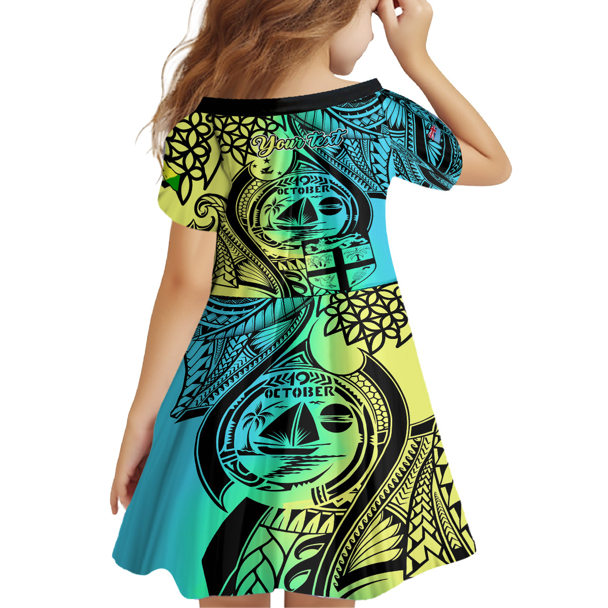 Personalised Malampa Fiji Day Kid Short Sleeve Dress Vanuatu Sand Drawing With Polynesian Pattern LT9 - Polynesian Pride